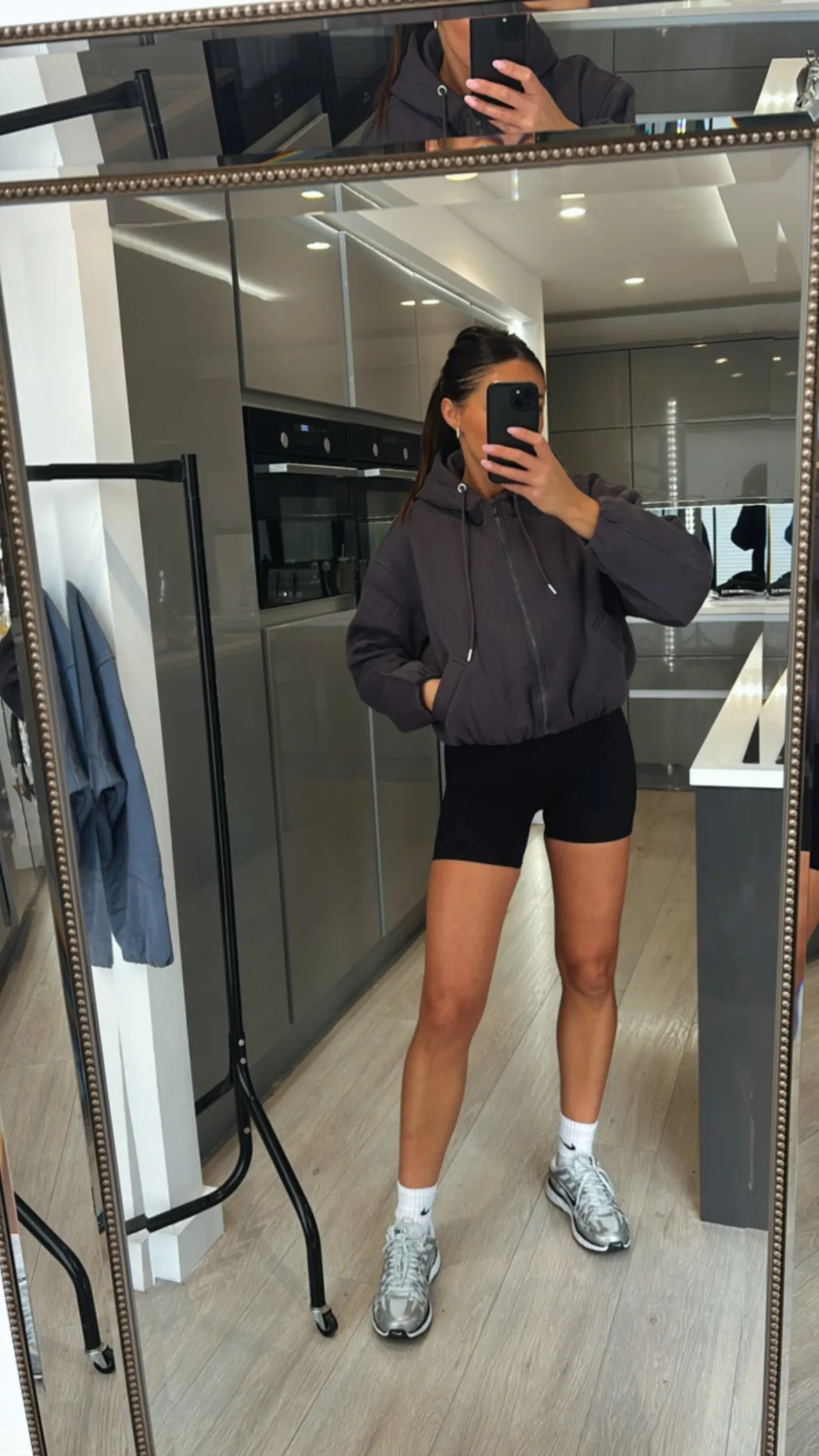 Marisa bomber style cropped zip up hooded jacket - charcoal grey