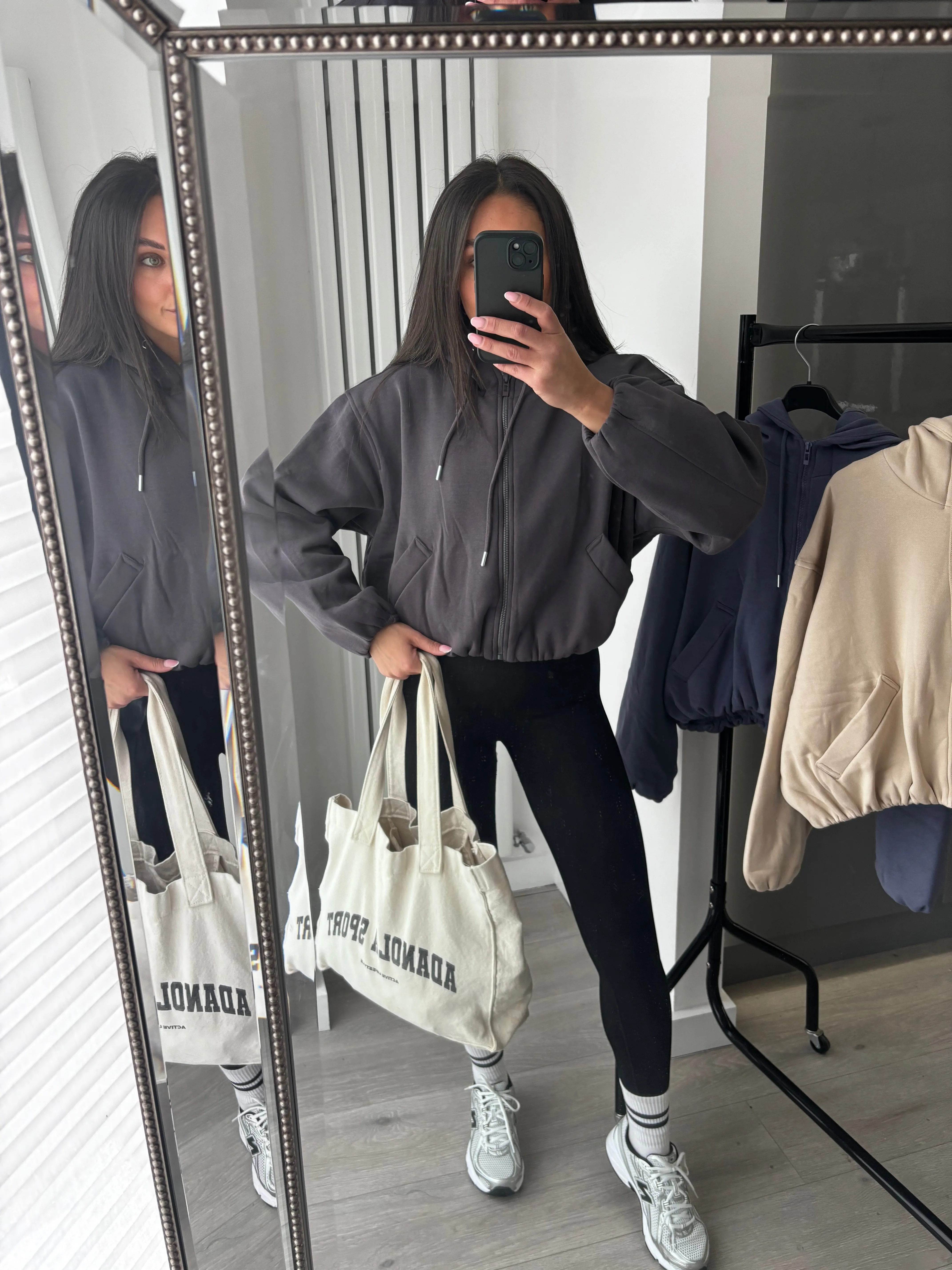 Marisa bomber style cropped zip up hooded jacket - charcoal grey