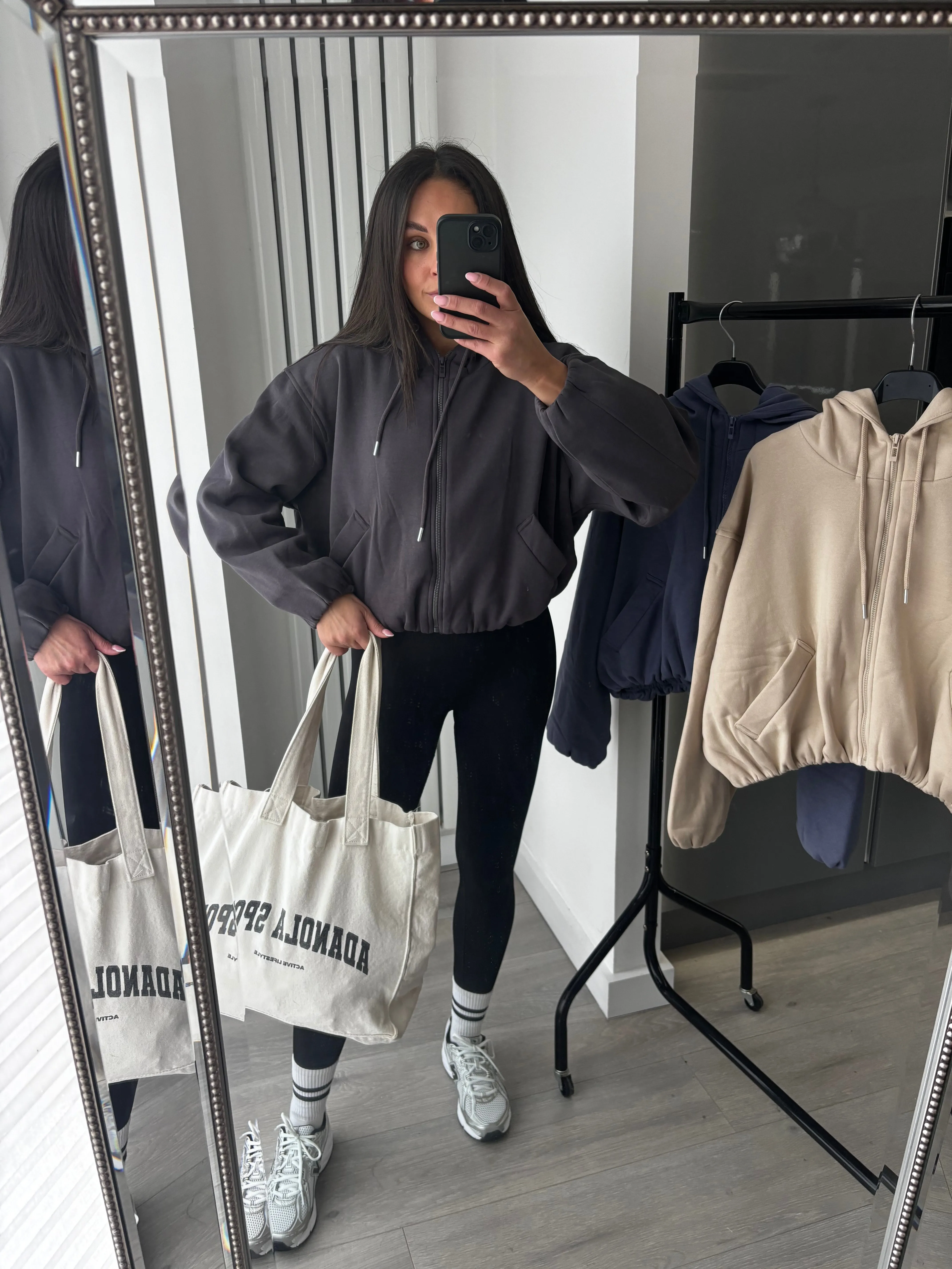 Marisa bomber style cropped zip up hooded jacket - charcoal grey