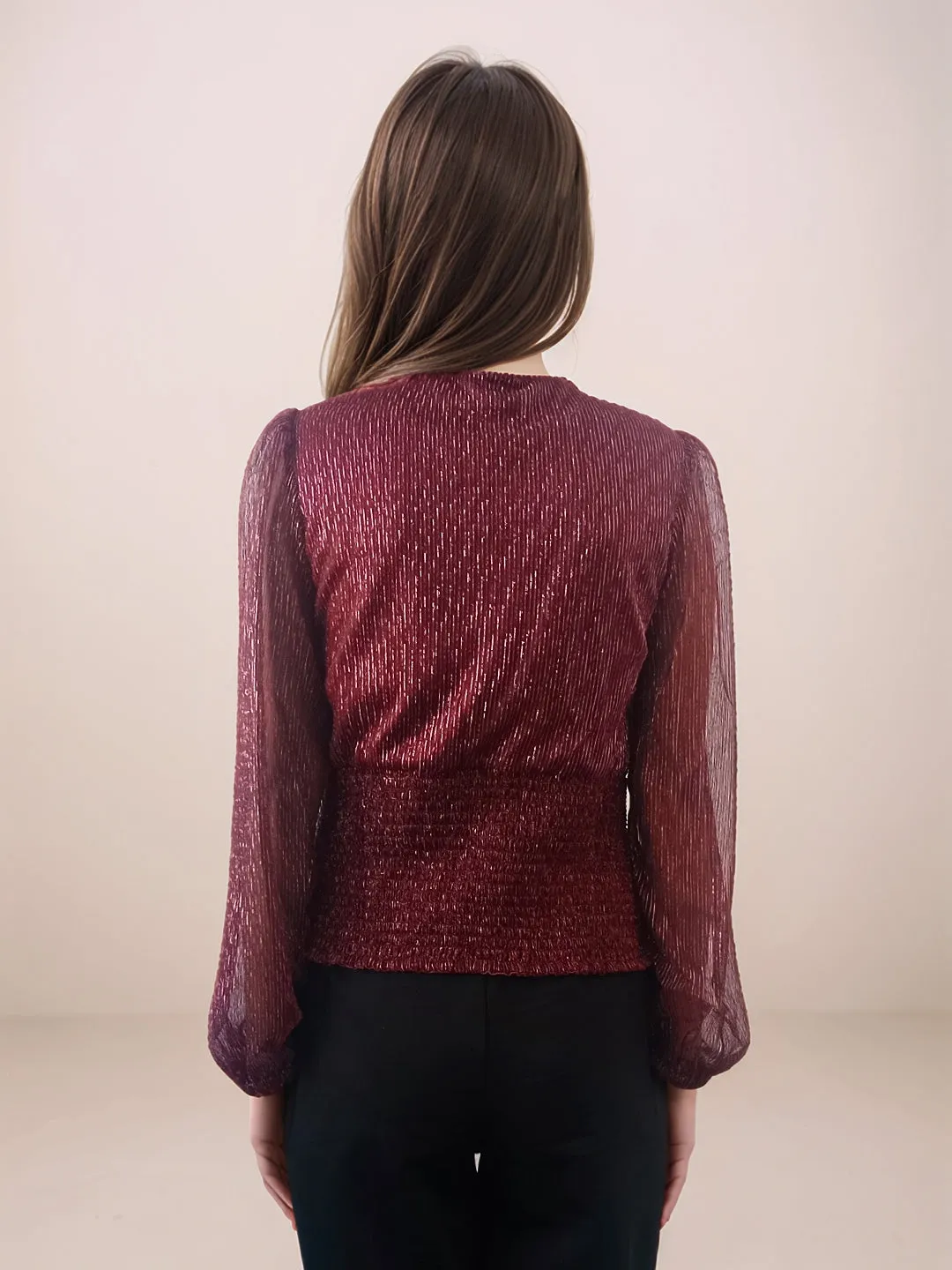 Maroon Textured Slim Fit Top