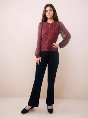 Maroon Textured Slim Fit Top