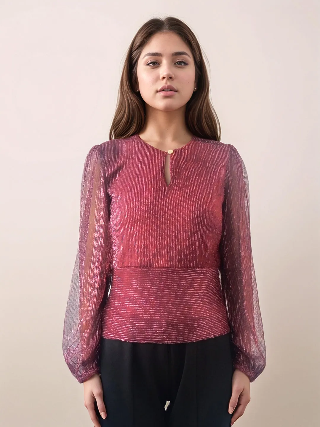 Maroon Textured Slim Fit Top