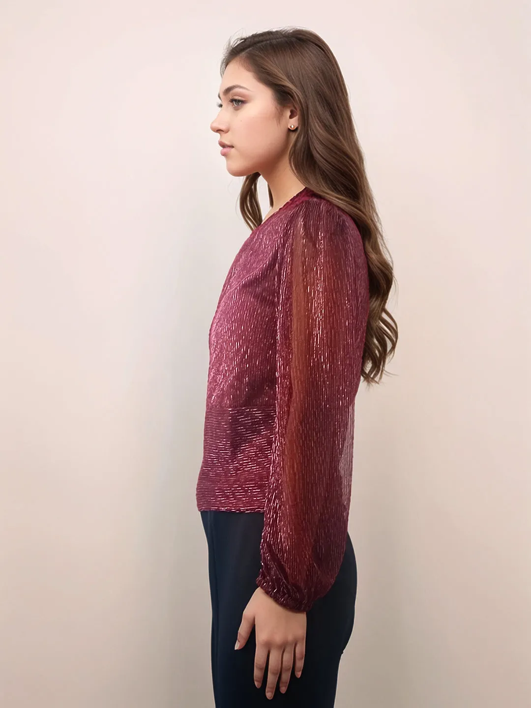 Maroon Textured Slim Fit Top