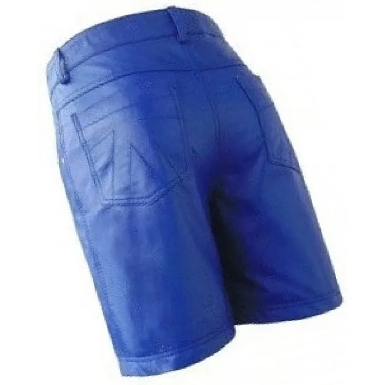 Men Cool Fashion Real Sheepskin Blue Leather Shorts