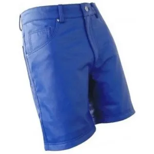 Men Cool Fashion Real Sheepskin Blue Leather Shorts