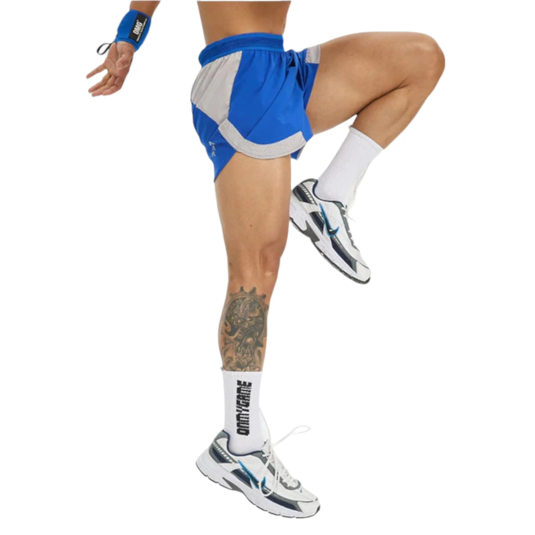 Men's Blue Athletic Shorts with Silver Trim