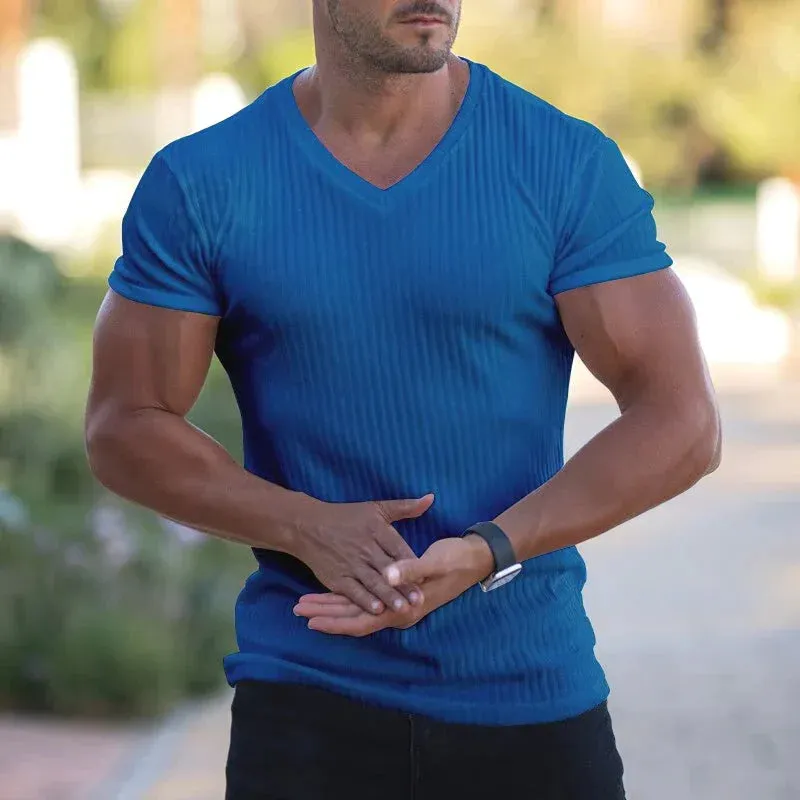 Men's ribbed v-neck t-shirt - stylish casual wear for everyday comfort