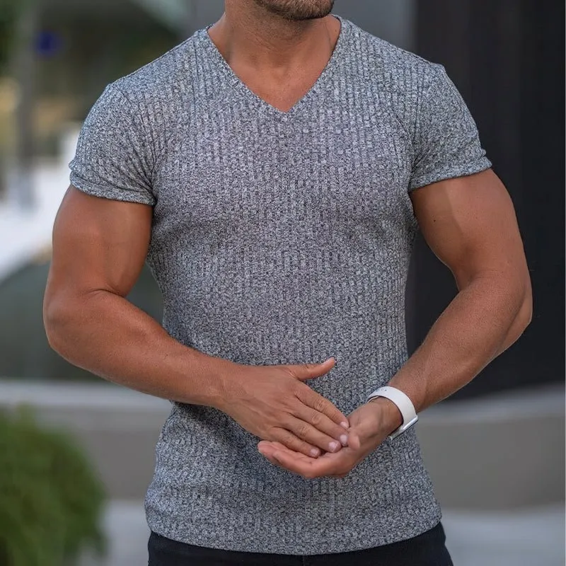Men's ribbed v-neck t-shirt - stylish casual wear for everyday comfort