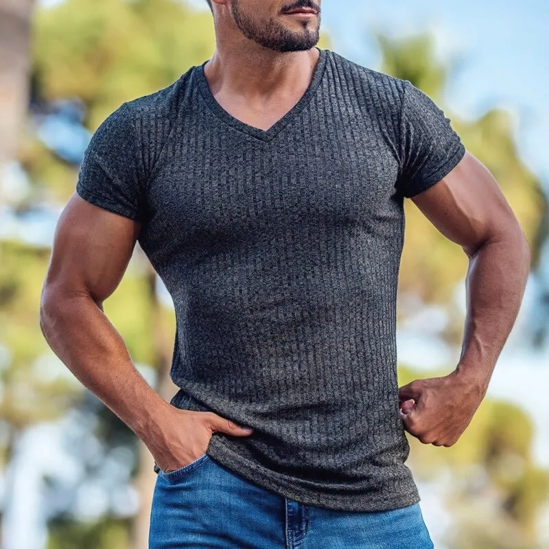 Men's ribbed v-neck t-shirt - stylish casual wear for everyday comfort