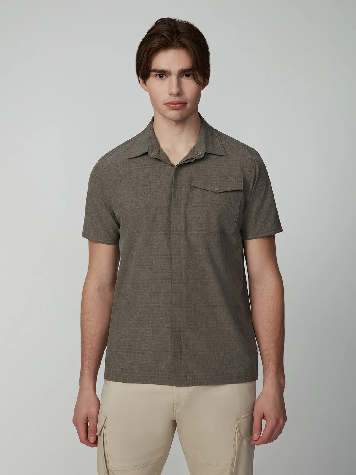 Men's Short Sleeve Textured 4-Way Stretch Stripe Shirt