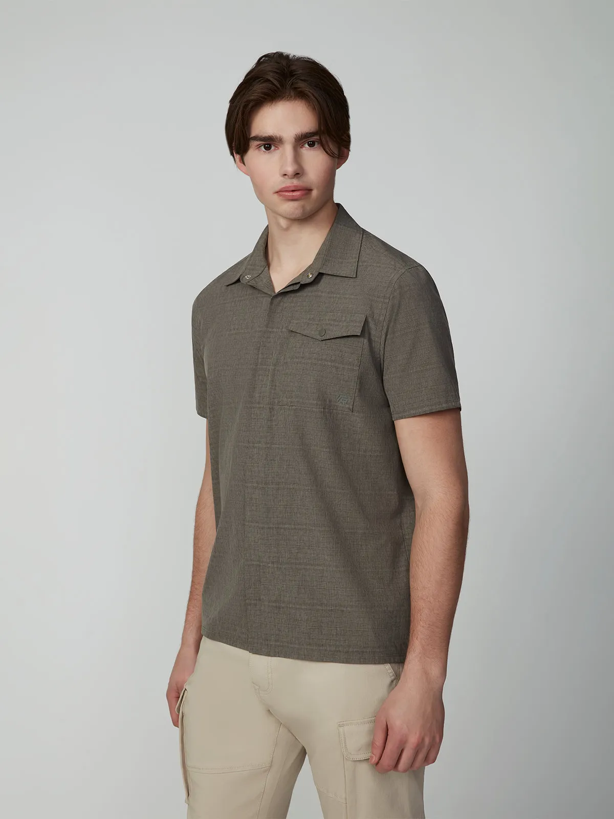 Men's Short Sleeve Textured 4-Way Stretch Stripe Shirt