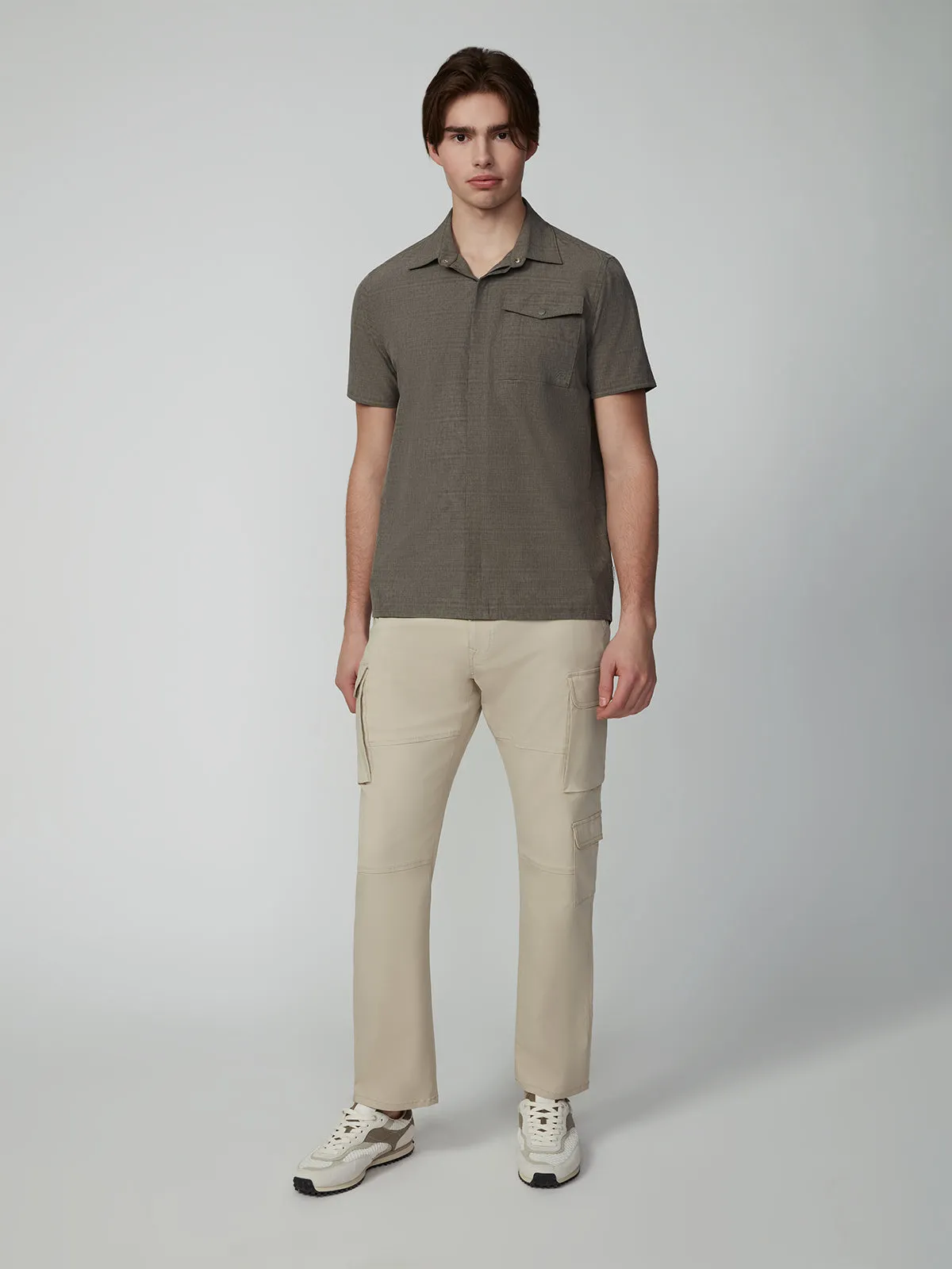 Men's Short Sleeve Textured 4-Way Stretch Stripe Shirt