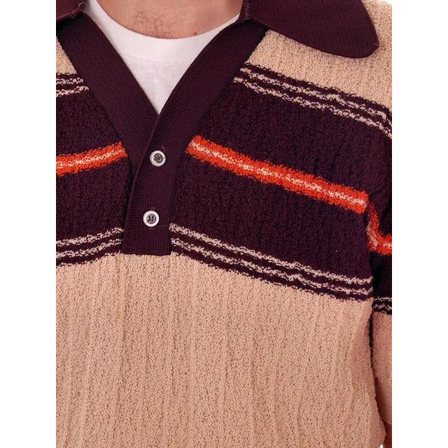 Mens Vintage Super 70s Rat Pack Shirt Browns Textured Poly M