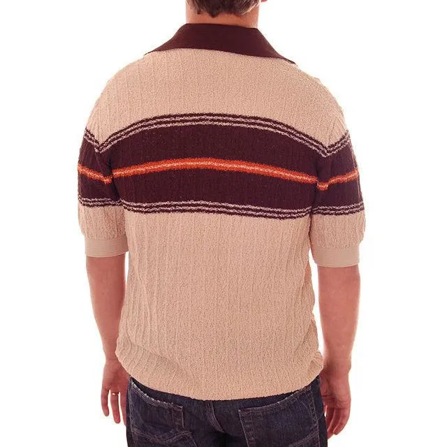 Mens Vintage Super 70s Rat Pack Shirt Browns Textured Poly M