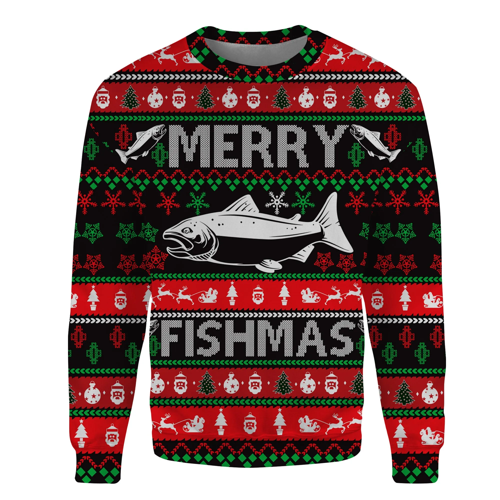 Merry Fishmas funny ugly Christmas salmon fishing Sweatshirt, gift for fishing lovers NPQ338