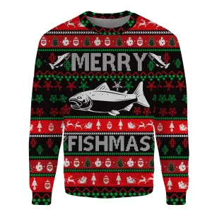 Merry Fishmas funny ugly Christmas salmon fishing Sweatshirt, gift for fishing lovers NPQ338