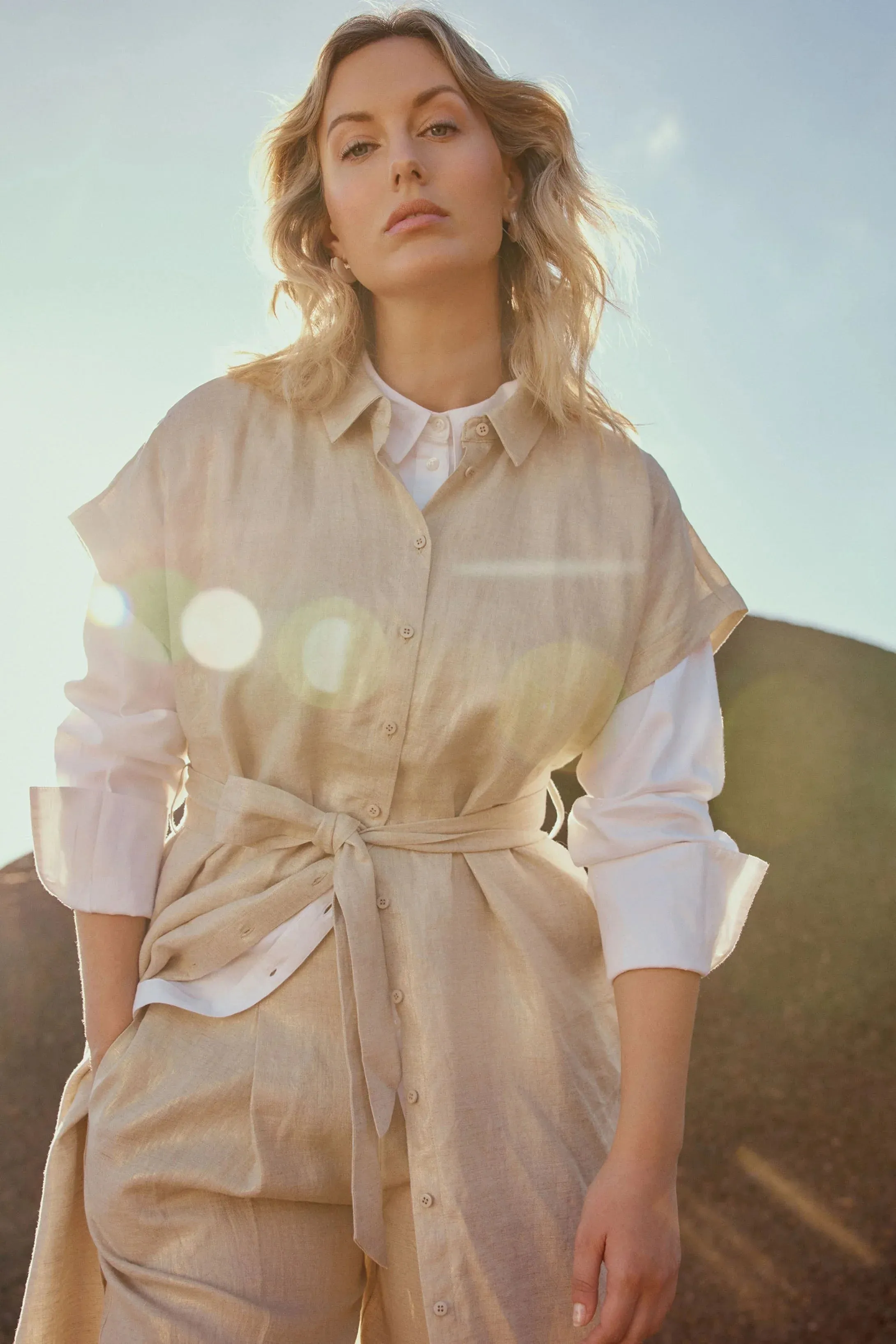 Metalen Shirt Dress - Gold Linen