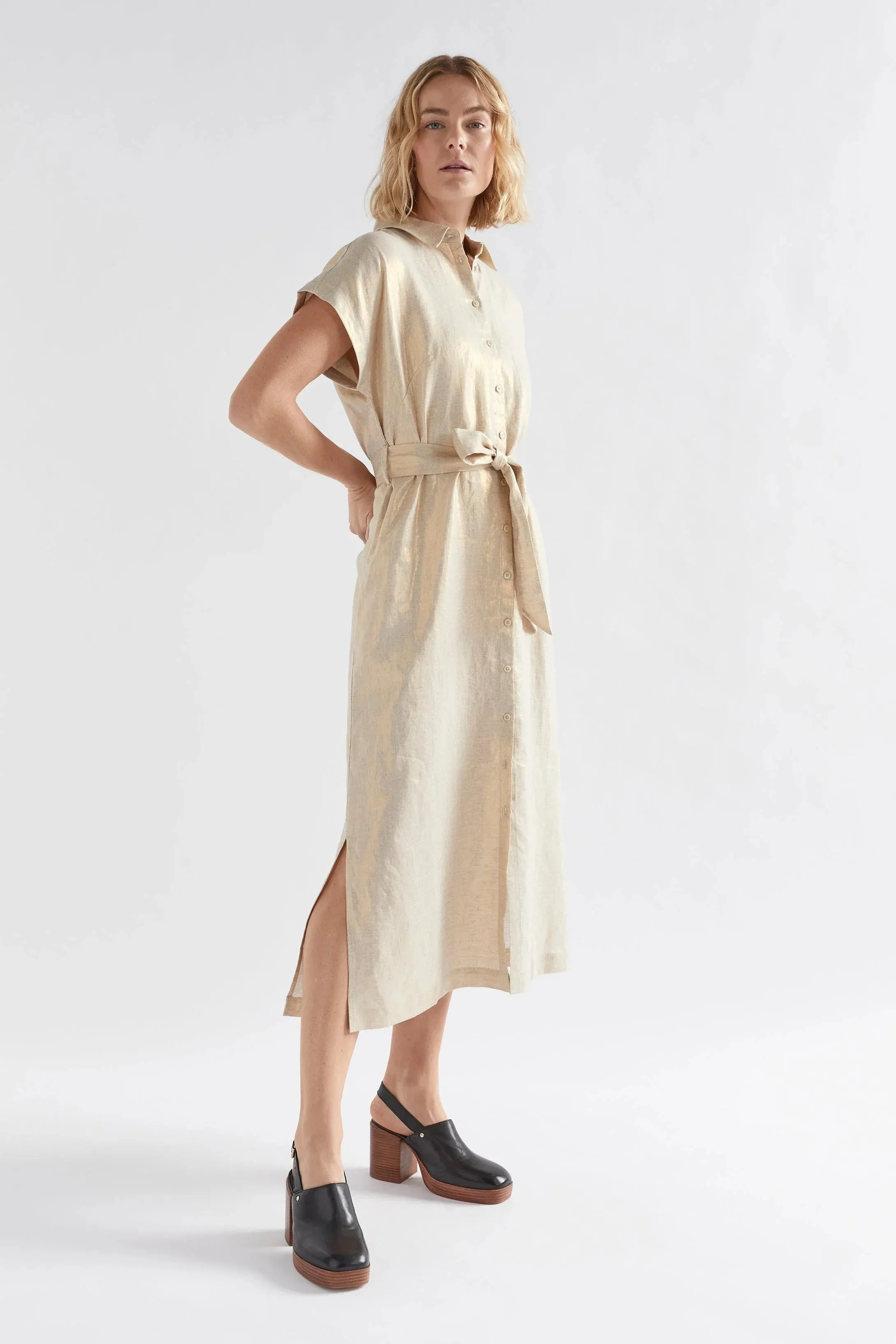 Metalen Shirt Dress - Gold Linen