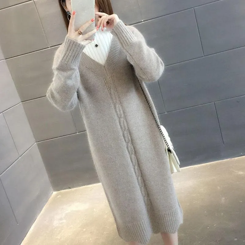 Mid-length Half Turtleneck Sweater Autumn and Winter Plus Velvet Padded Base Shirt Over-the-knee Warm Dress