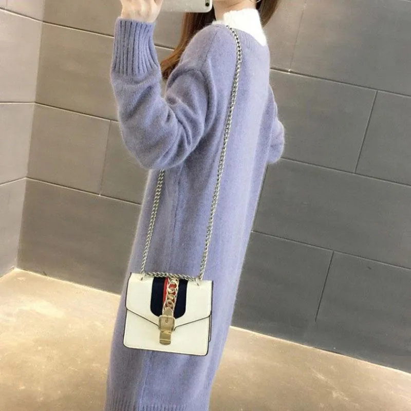 Mid-length Half Turtleneck Sweater Autumn and Winter Plus Velvet Padded Base Shirt Over-the-knee Warm Dress