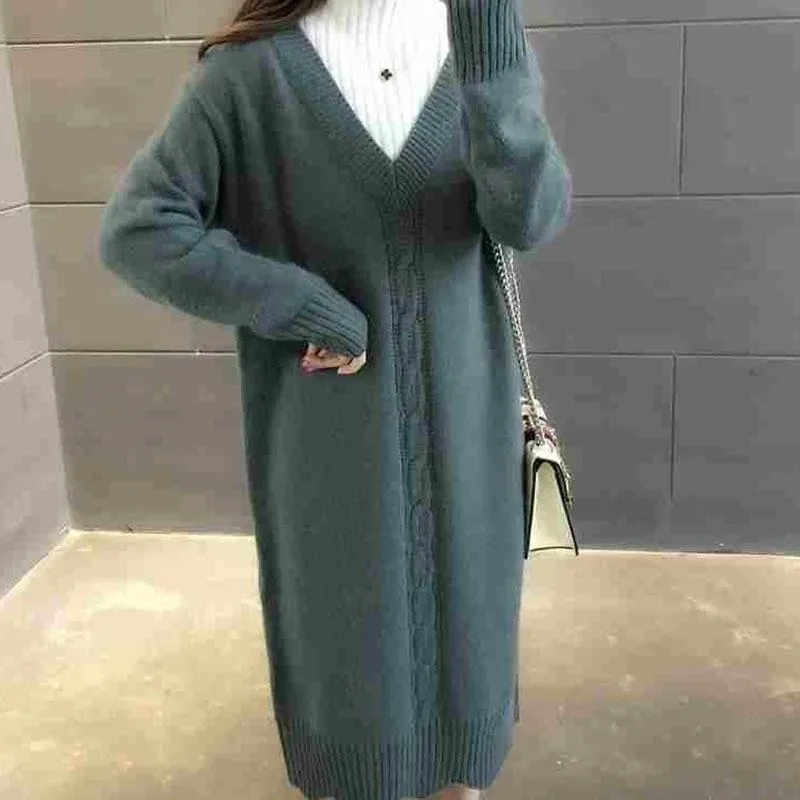 Mid-length Half Turtleneck Sweater Autumn and Winter Plus Velvet Padded Base Shirt Over-the-knee Warm Dress