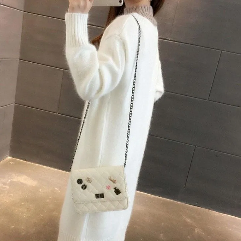 Mid-length Half Turtleneck Sweater Autumn and Winter Plus Velvet Padded Base Shirt Over-the-knee Warm Dress