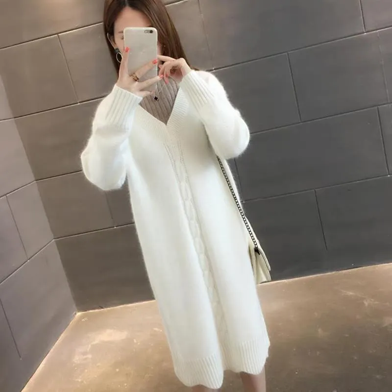 Mid-length Half Turtleneck Sweater Autumn and Winter Plus Velvet Padded Base Shirt Over-the-knee Warm Dress