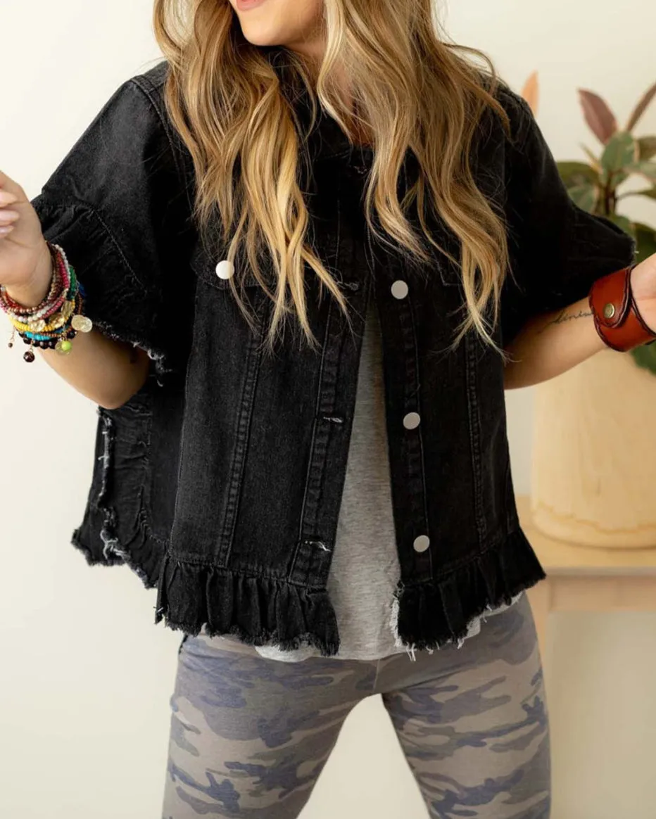 Midnight Ruffle Denim Jacket