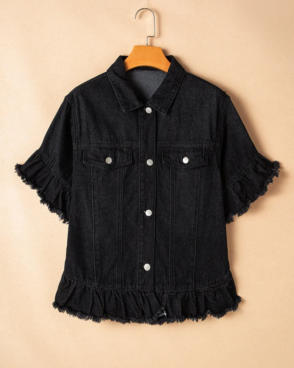 Midnight Ruffle Denim Jacket