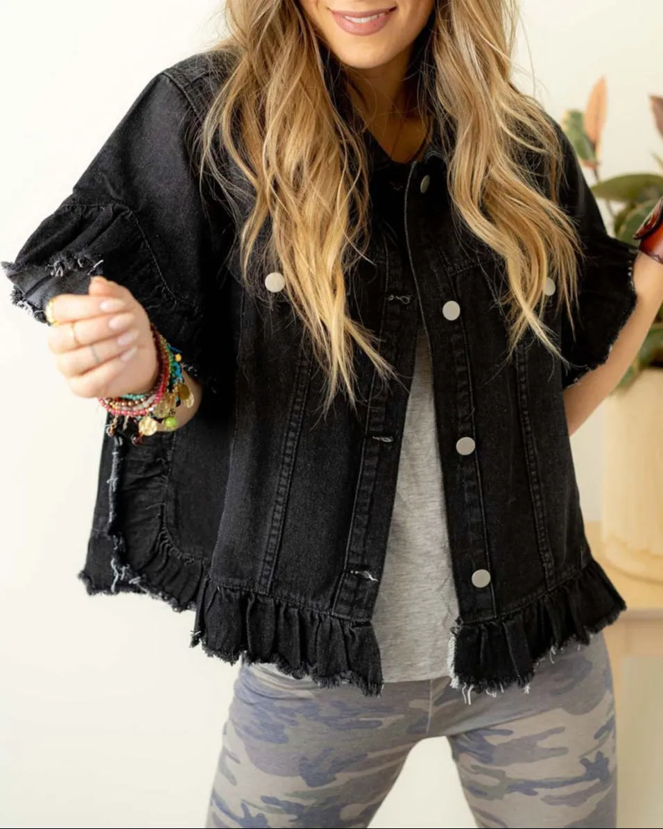 Midnight Ruffle Denim Jacket