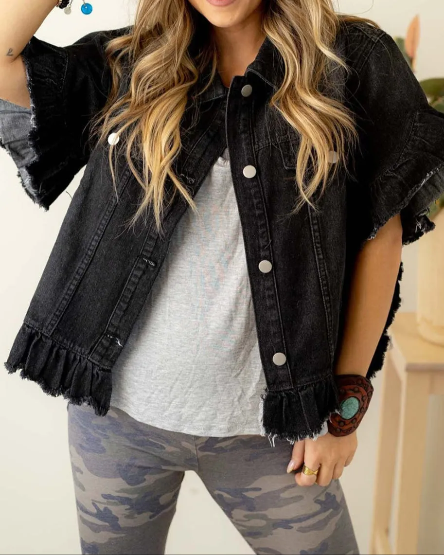 Midnight Ruffle Denim Jacket