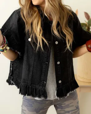 Midnight Ruffle Denim Jacket