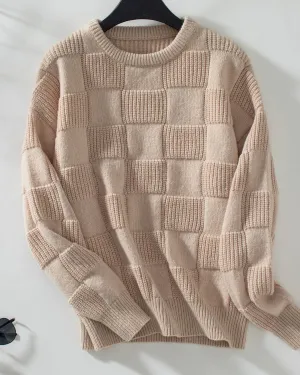 Minimalist Checked Crewneck Sweater: Apricot