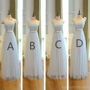 Mismatched Light Blue Tulle Long Bridesmaid Dresses, Bridesmaid Dresses,BD007