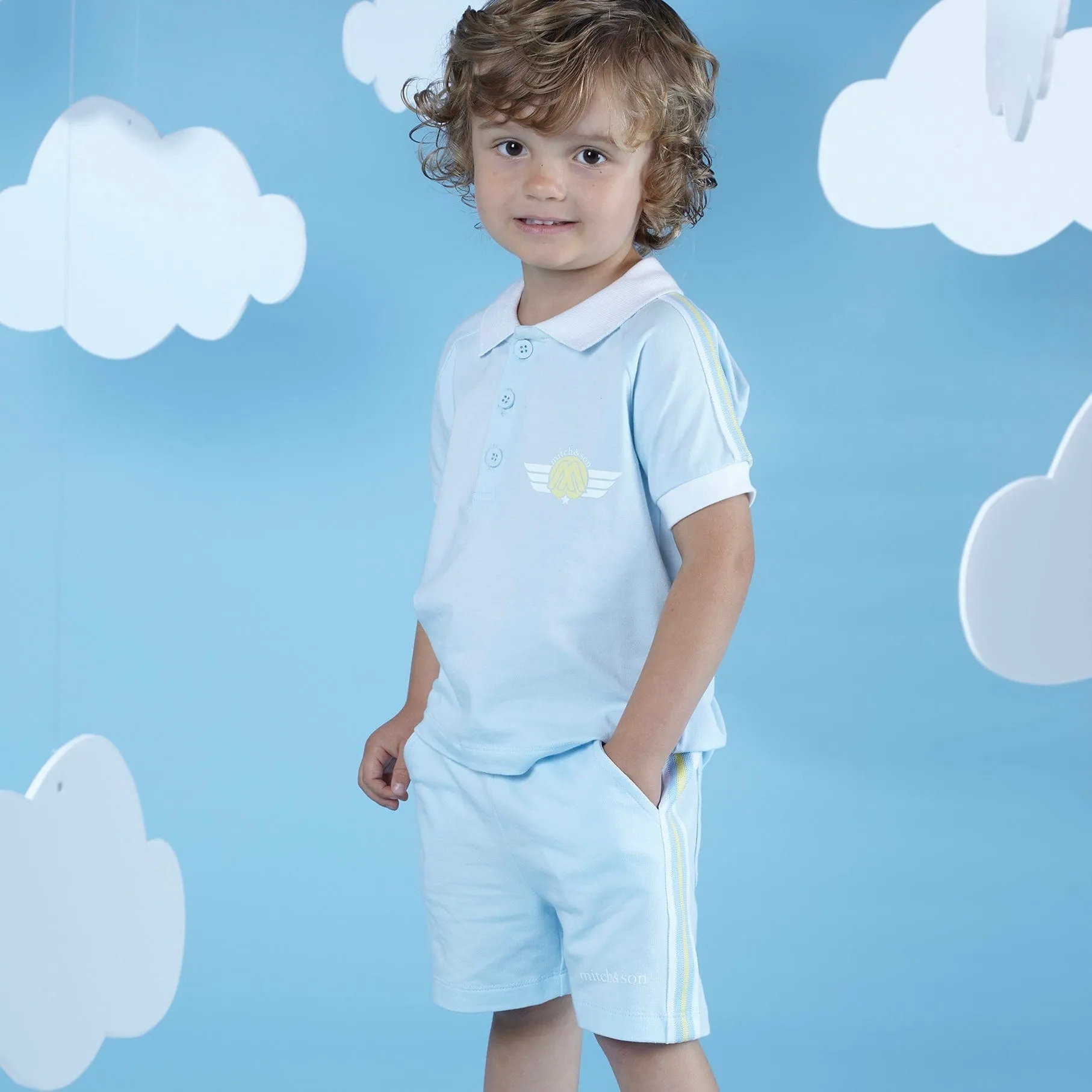 MITCH & SON - Jacob A Time To Fly Tape Polo Short Set - Sky Blue