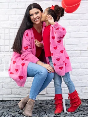 Mommy and Me I Love You Lots Oversized Heart Cardigan