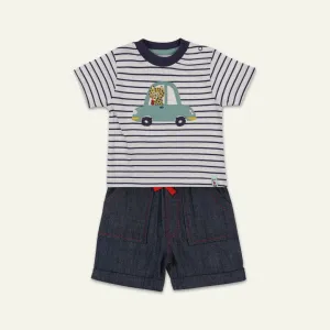 Multicoloured Car Applique Top And Short Set