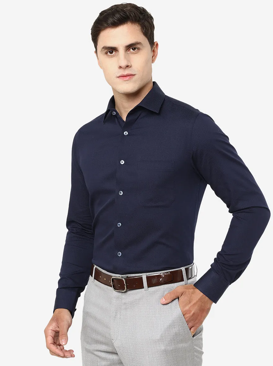 Navy Blue Solid Slim Fit Formal Shirt | JadeBlue
