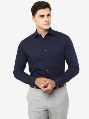 Navy Blue Solid Slim Fit Formal Shirt | JadeBlue