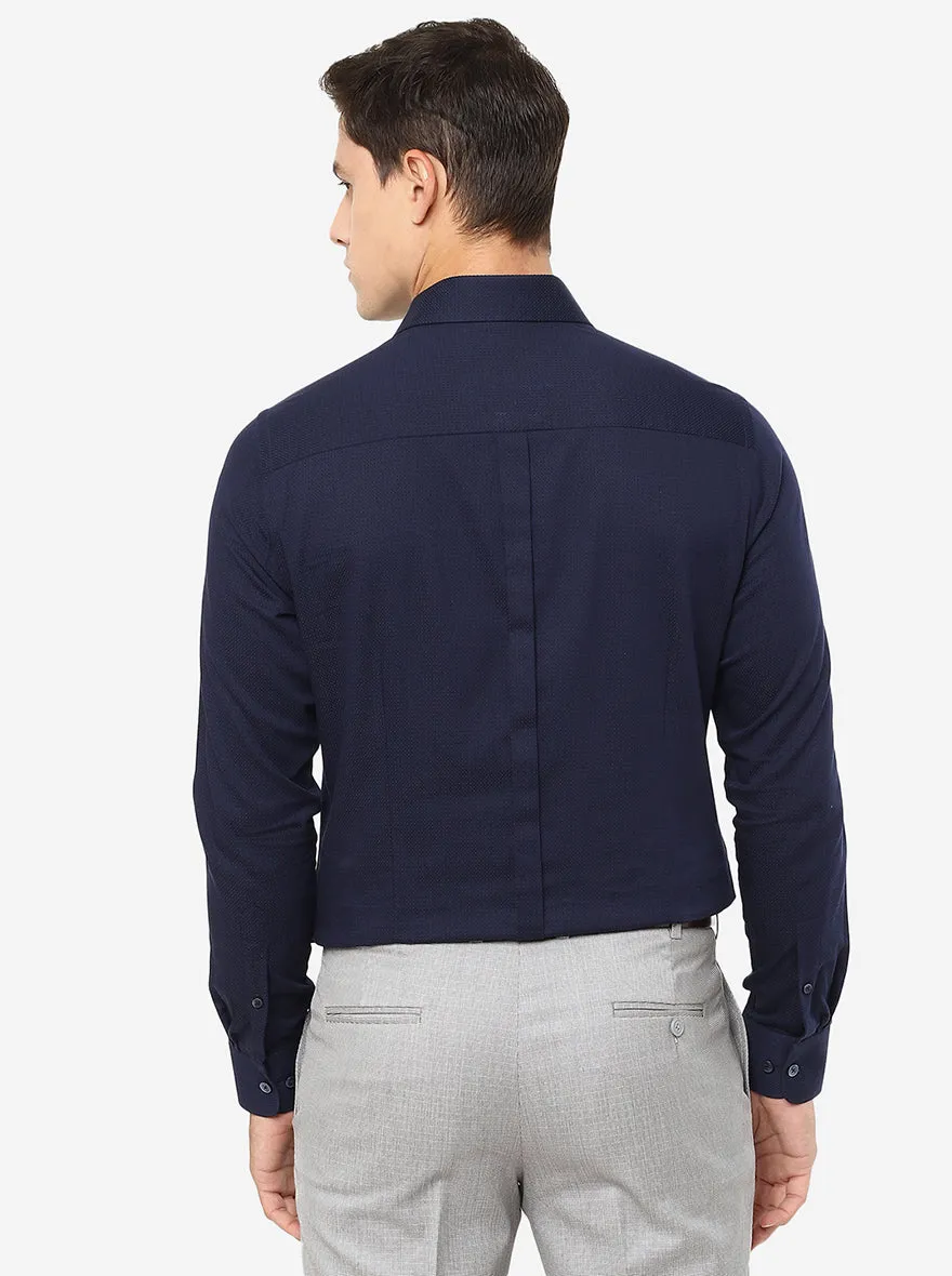 Navy Blue Solid Slim Fit Formal Shirt | JadeBlue
