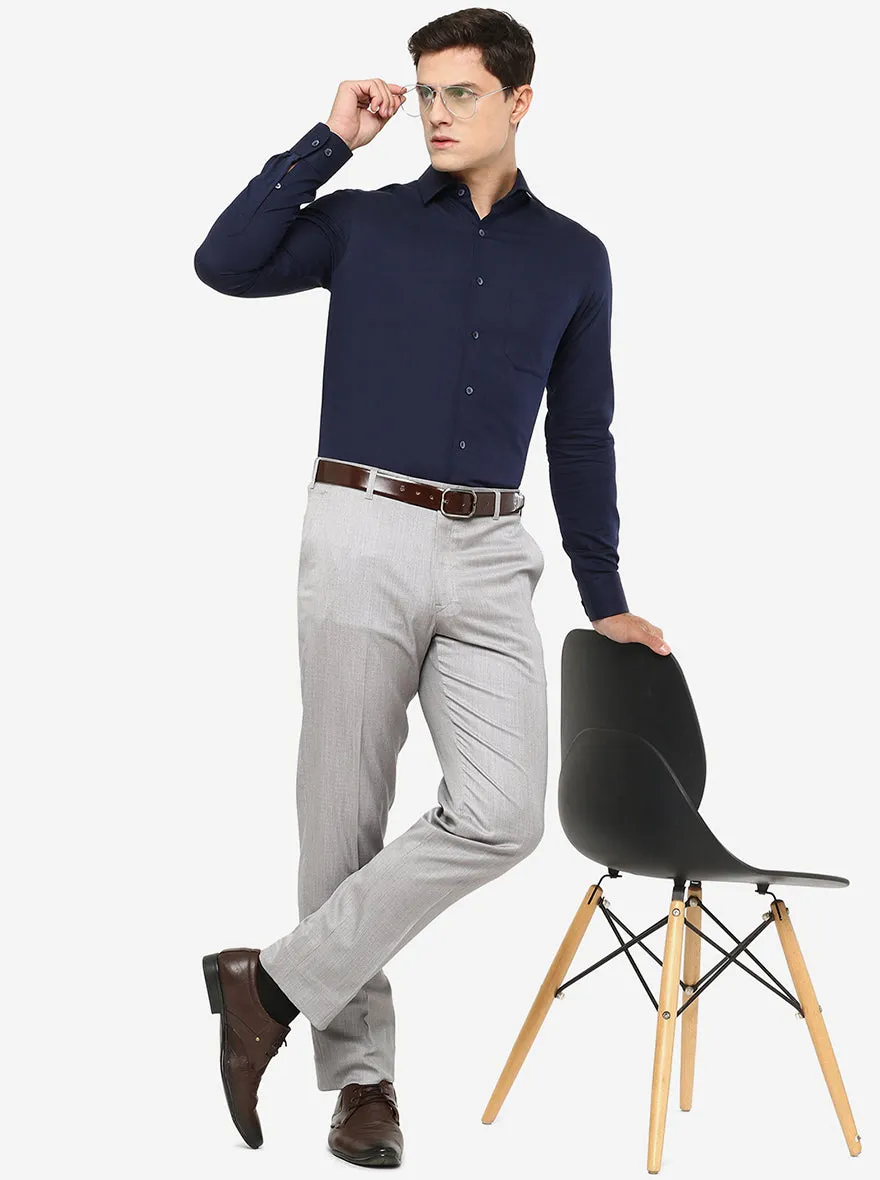 Navy Blue Solid Slim Fit Formal Shirt | JadeBlue