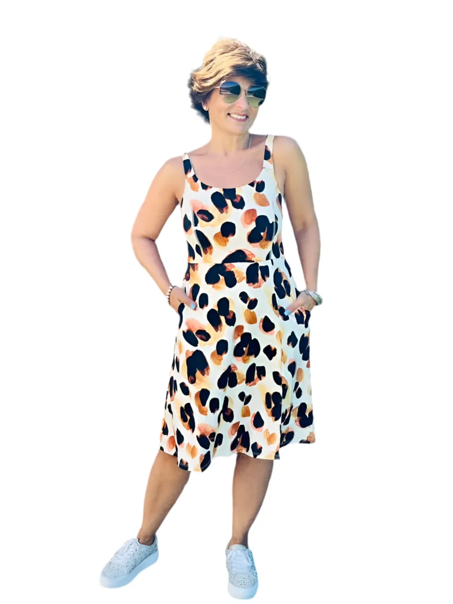 Navy - Cream Brown Tan Giant Cheetah Print