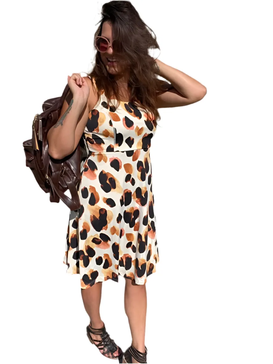 Navy - Cream Brown Tan Giant Cheetah Print