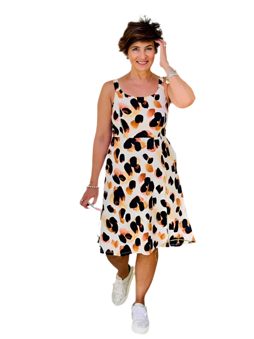 Navy - Cream Brown Tan Giant Cheetah Print
