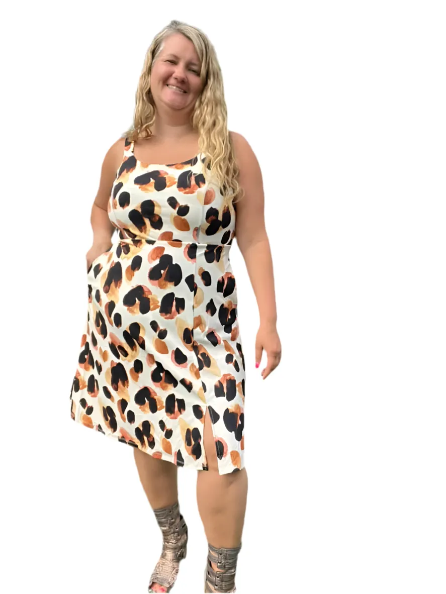 Navy - Cream Brown Tan Giant Cheetah Print