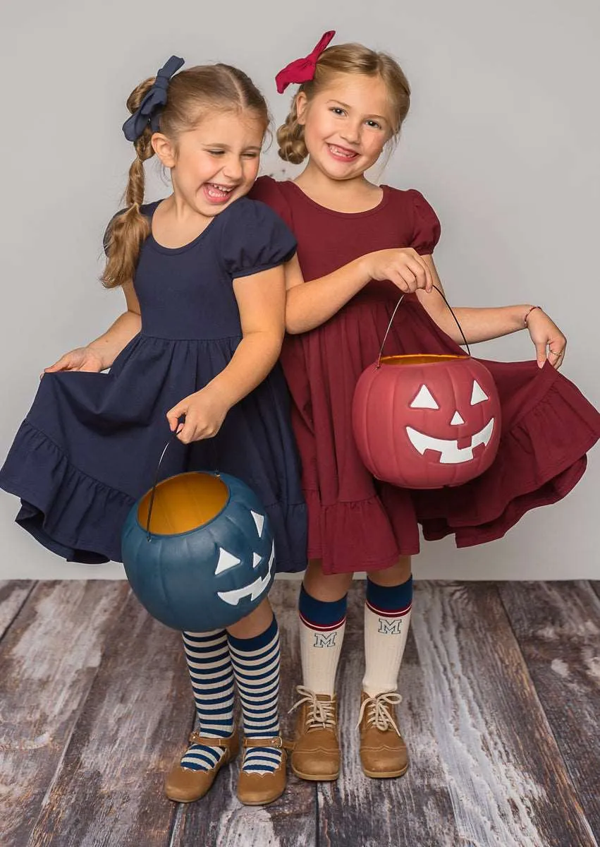 Navy Puff Sleeve Charm Dress