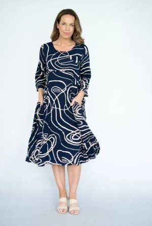 Navy Scribble Pattern Dress