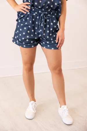 Navy Stars Waffle Knit Shorts