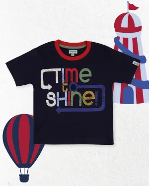 Navy Time To Shine Slogan Print Top