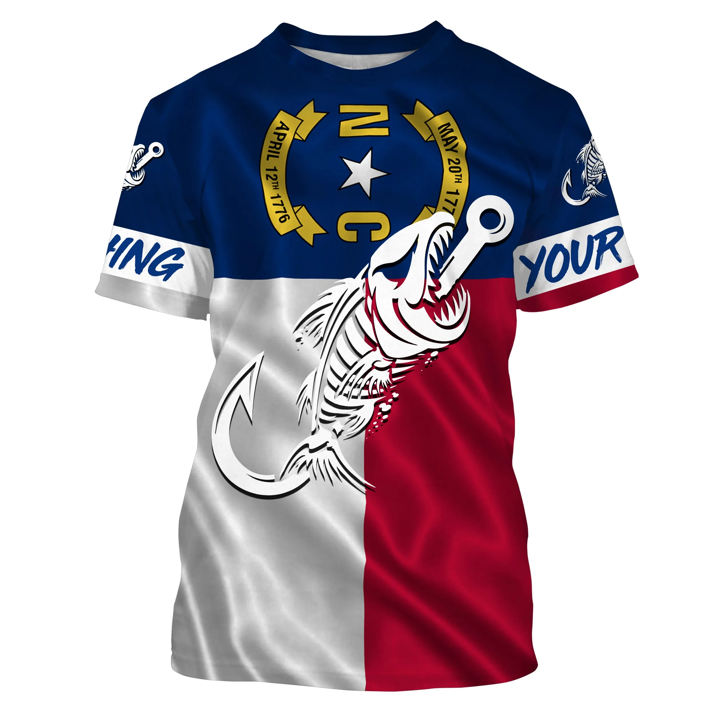 NC Fishing Custom North Carolina Flag Fish hook skull custom fishing tournament shirts | Tshirt - NPQ700